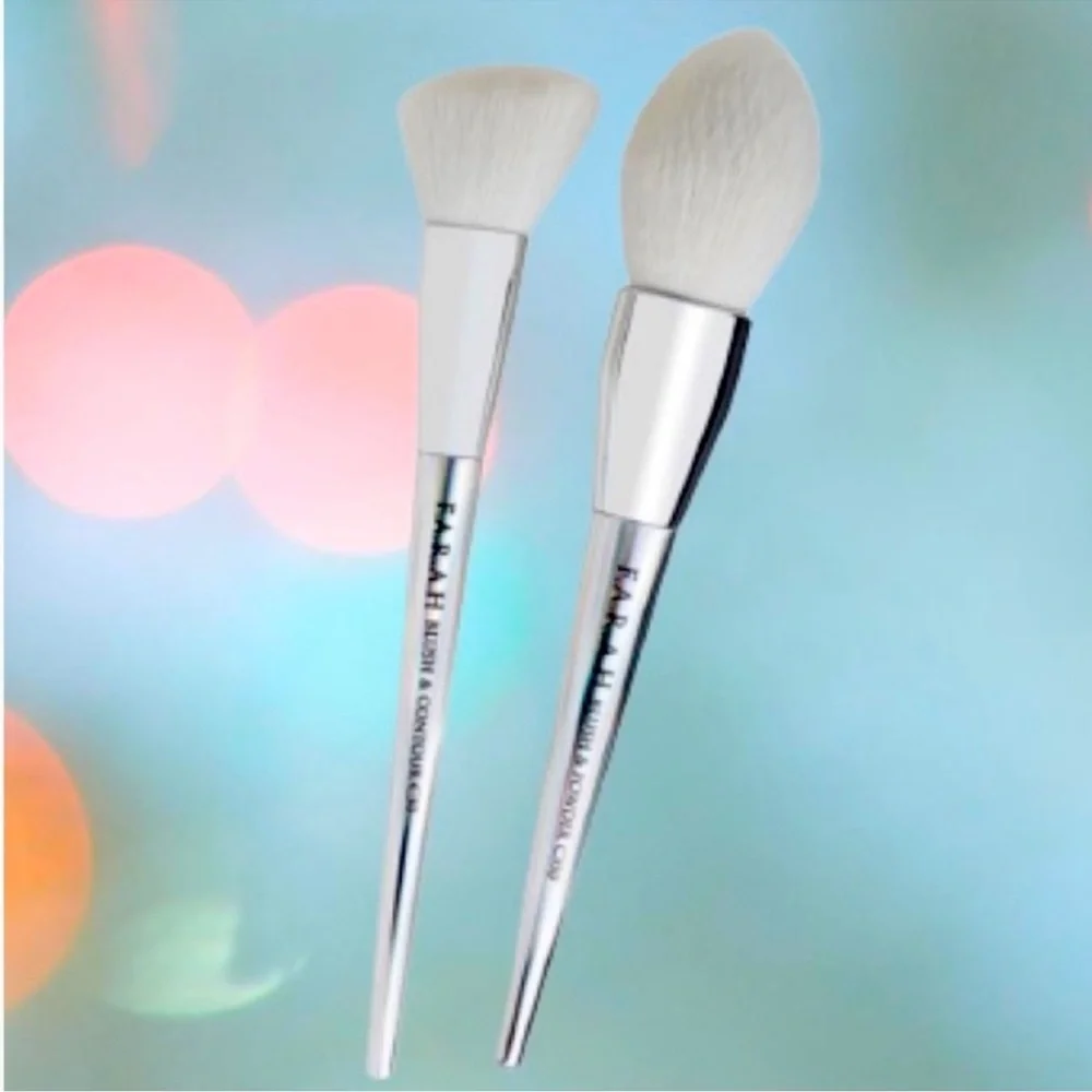 F.A.R.A.H 2 Holographic Duo Silver Makeup Brush Set Powder Contour Blush Brushes